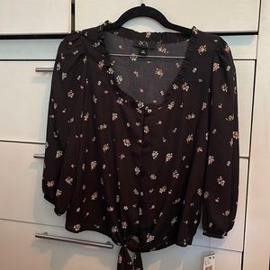 BCX Top. Black with Pink/white Floral Print